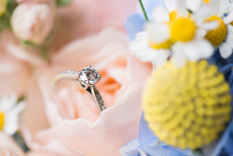 Diamond Princess Engagement Ring Pretty Home Made Pastel Floral Wedding http://www.stephanieswannweddings.co.uk/
