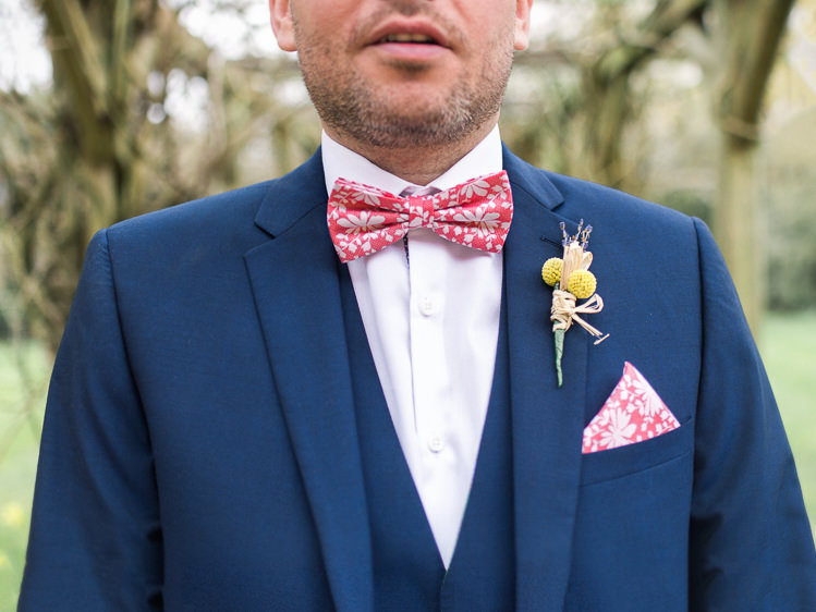 Coral Bow Tie Pocket Square Groom Pretty Home Made Pastel Floral Wedding http://www.stephanieswannweddings.co.uk/