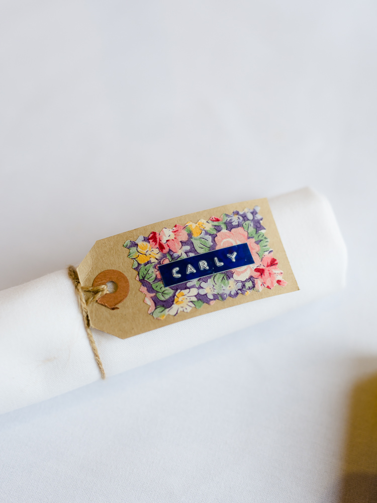 Luggage Tag Place Setting Pretty Home Made Pastel Floral Wedding http://www.stephanieswannweddings.co.uk/