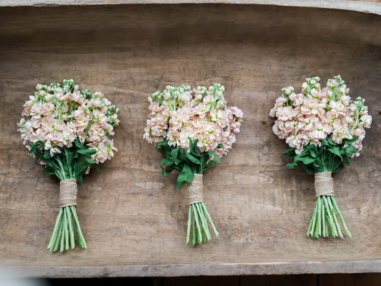 Peach Blush Pink Stocks Bridesmaid Bouquets Spring Pretty Home Made Pastel Floral Wedding http://www.stephanieswannweddings.co.uk/