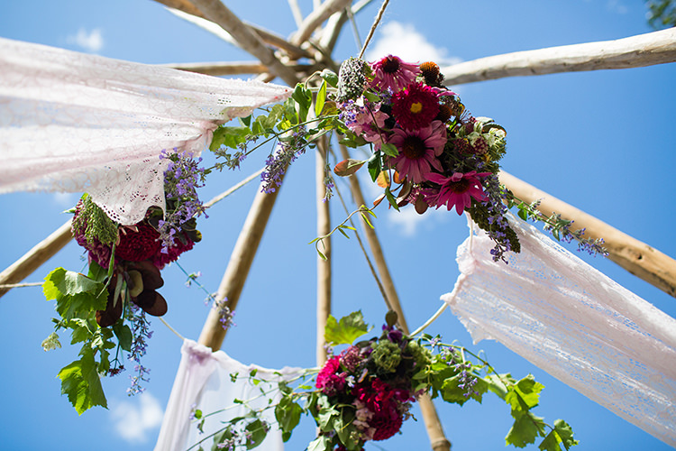 Hanging Flowers Tipi Circle Alternative Colourful Boho Wedding Ideas http://www.binkynixon.com/