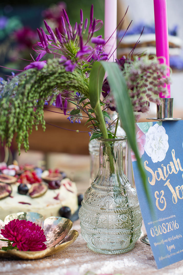 Purple Vase Flowers Decor Alternative Colourful Boho Wedding Ideas http://www.binkynixon.com/