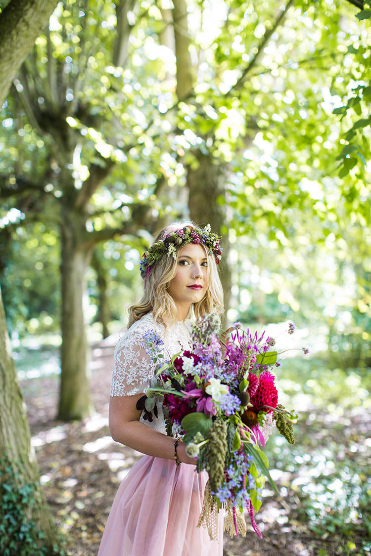 Bride Bridal Flowers Crown Bouquet Wild Whimsical Natural Alternative Colourful Boho Wedding Ideas http://www.binkynixon.com/