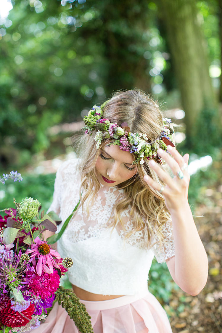Flower Crown Bride Bridal Top Skirt Seperates Alternative Colourful Boho Wedding Ideas http://www.binkynixon.com/