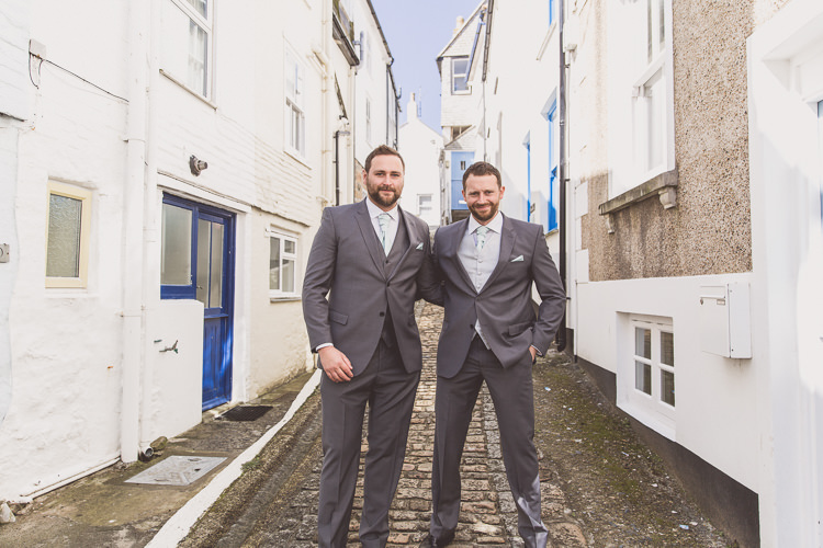 Grey Suit Green Tie Groom Groomsmen Relaxed Seaside St Ives Wedding http://www.wearetheclarkes.com/