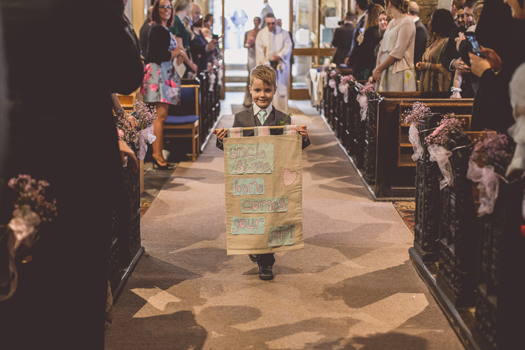 Page Boy Banner Sign Here Comes Bride Relaxed Seaside St Ives Wedding http://www.wearetheclarkes.com/