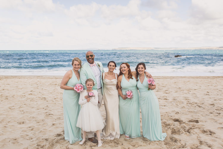 Long Mint Green Bridesmaid Dresses Pink Flowers Relaxed Seaside St Ives Wedding http://www.wearetheclarkes.com/