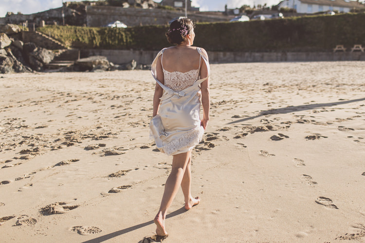 David Fielden Dress Gown Lace Satin Bow Bride Bridal Relaxed Seaside St Ives Wedding http://www.wearetheclarkes.com/