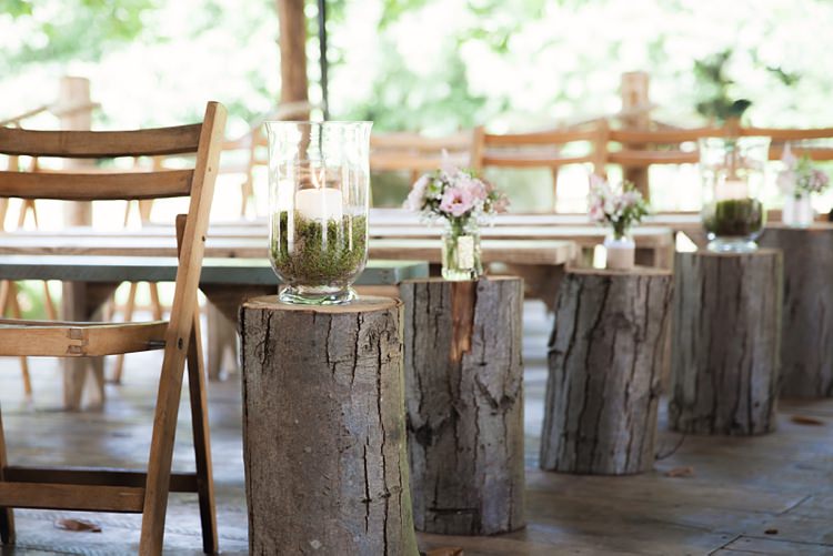Log Aisle Ceremony Decor Flowers Candles Pink Rustic Tipi Woodland Wedding http://kerryannduffy.com/