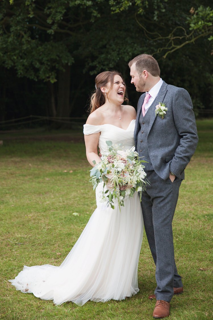 Off Shoulder Bardot Dress Gown Bride Bridal Pink Rustic Tipi Woodland Wedding http://kerryannduffy.com/