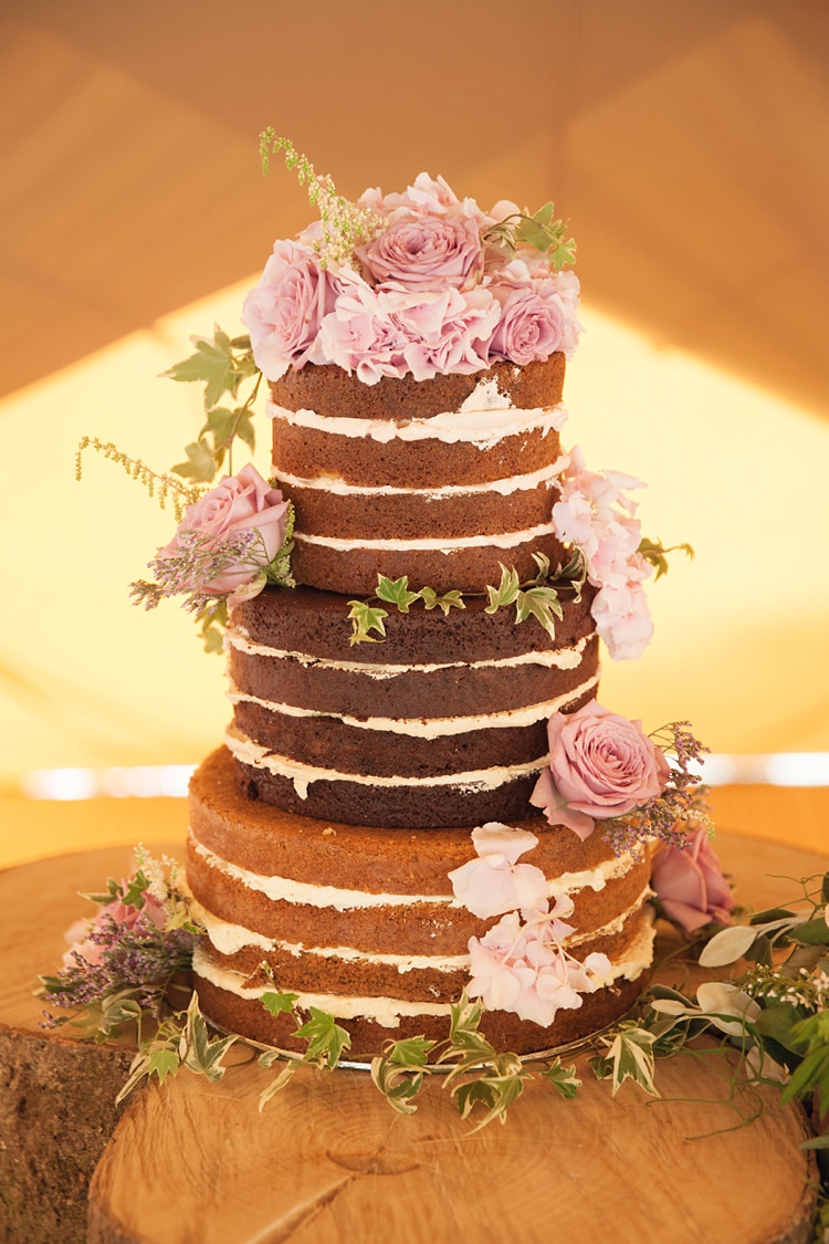 Naked Cake Layer Sponge Flowers Victoria Pink Rustic Tipi Woodland Wedding http://kerryannduffy.com/