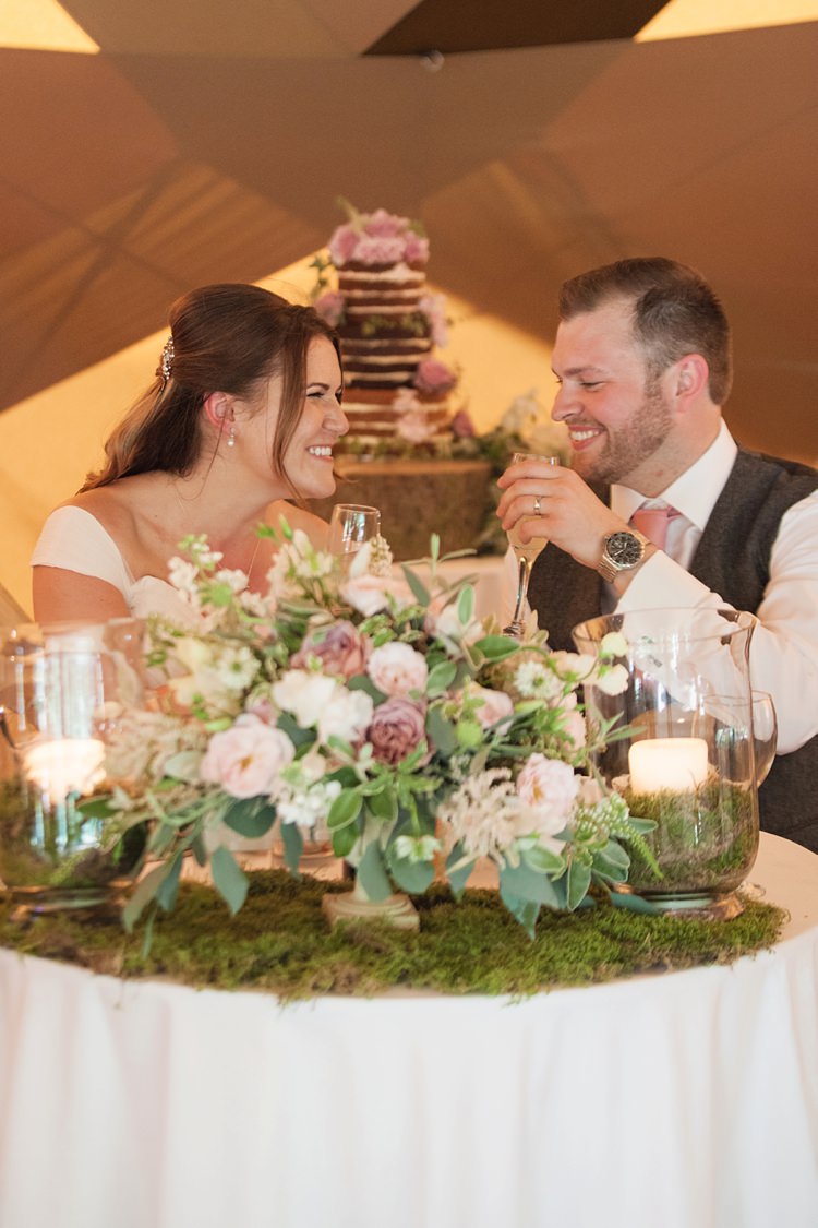 Sweetheart Table Bride Groom Pink Rustic Tipi Woodland Wedding http://kerryannduffy.com/