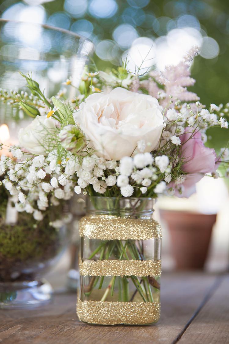 Glitter Jar Flowers Decor Table Pink Rustic Tipi Woodland Wedding http://kerryannduffy.com/