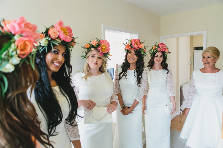 Coral Peony Peonies Flower Crowns Bridesmaids Outdoorsy Colourful Tipi Wedding http://www.tierneyphotography.co.uk/
