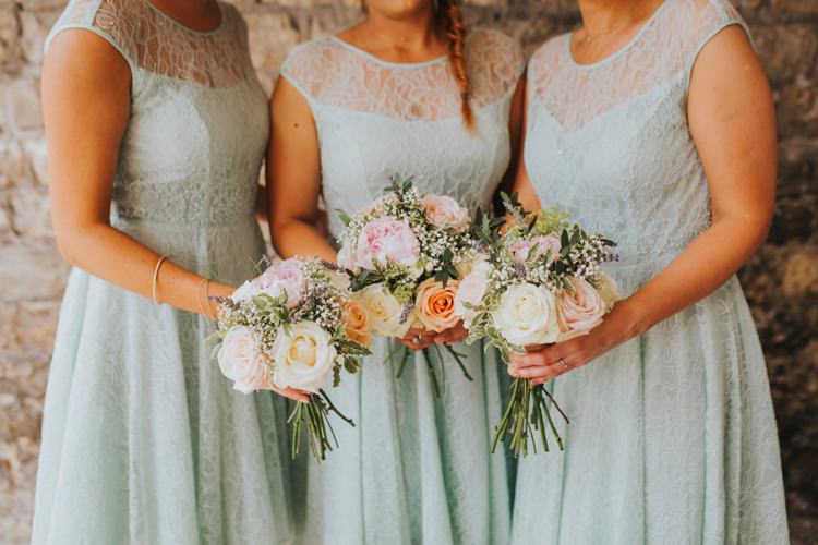 Bridesmaid Bouquets Flowers Roses Pink Peach Creative Festival Wedding http://benjaminstuart.co.uk/