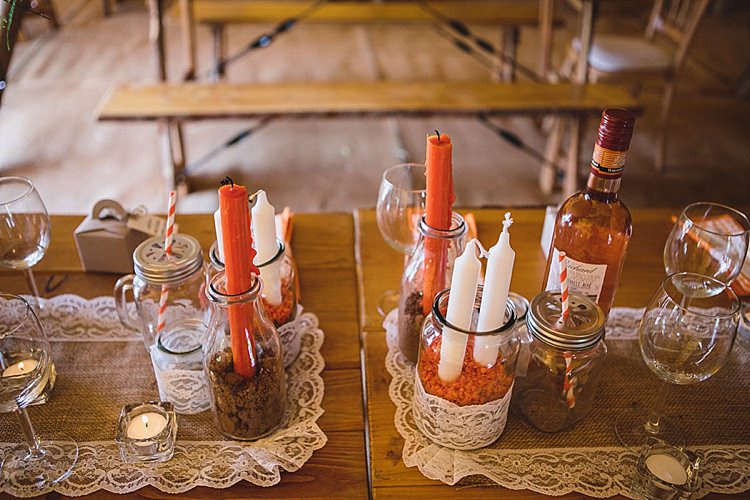 Candles Lace Hessian Decor Table Outdoorsy Colourful Tipi Wedding http://www.tierneyphotography.co.uk/