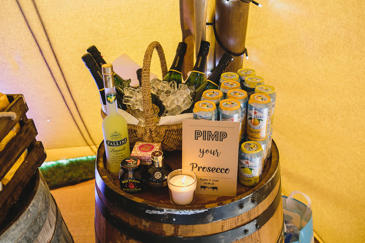 Pimp Prosecco Drinks Stand Bar Station Outdoorsy Colourful Tipi Wedding http://www.tierneyphotography.co.uk/