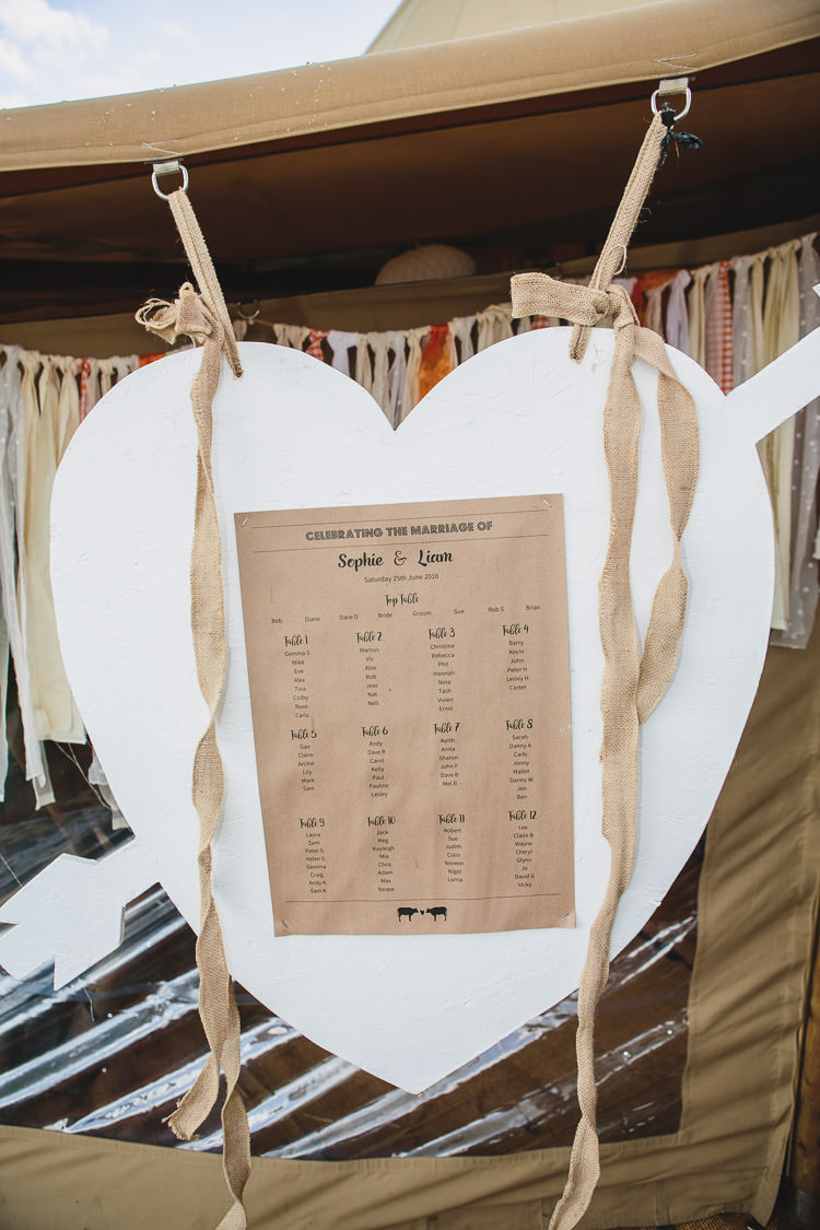 Hanging Heart Seating Table Plan Chart Outdoorsy Colourful Tipi Wedding http://www.tierneyphotography.co.uk/