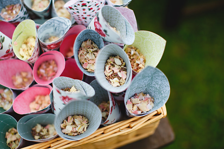 Petals Confetti Cones Basket Peonies & Bikes Fun Country House Wedding http://hbaphotography.com/
