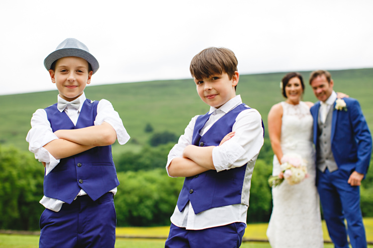 Page Boys Blue Waistcoats Bow Ties Peonies & Bikes Fun Country House Wedding http://hbaphotography.com/