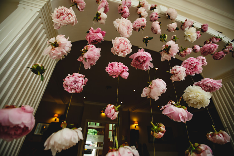 Peony Curtain Hanging Flowers Decor Peonies & Bikes Fun Country House Wedding http://hbaphotography.com/