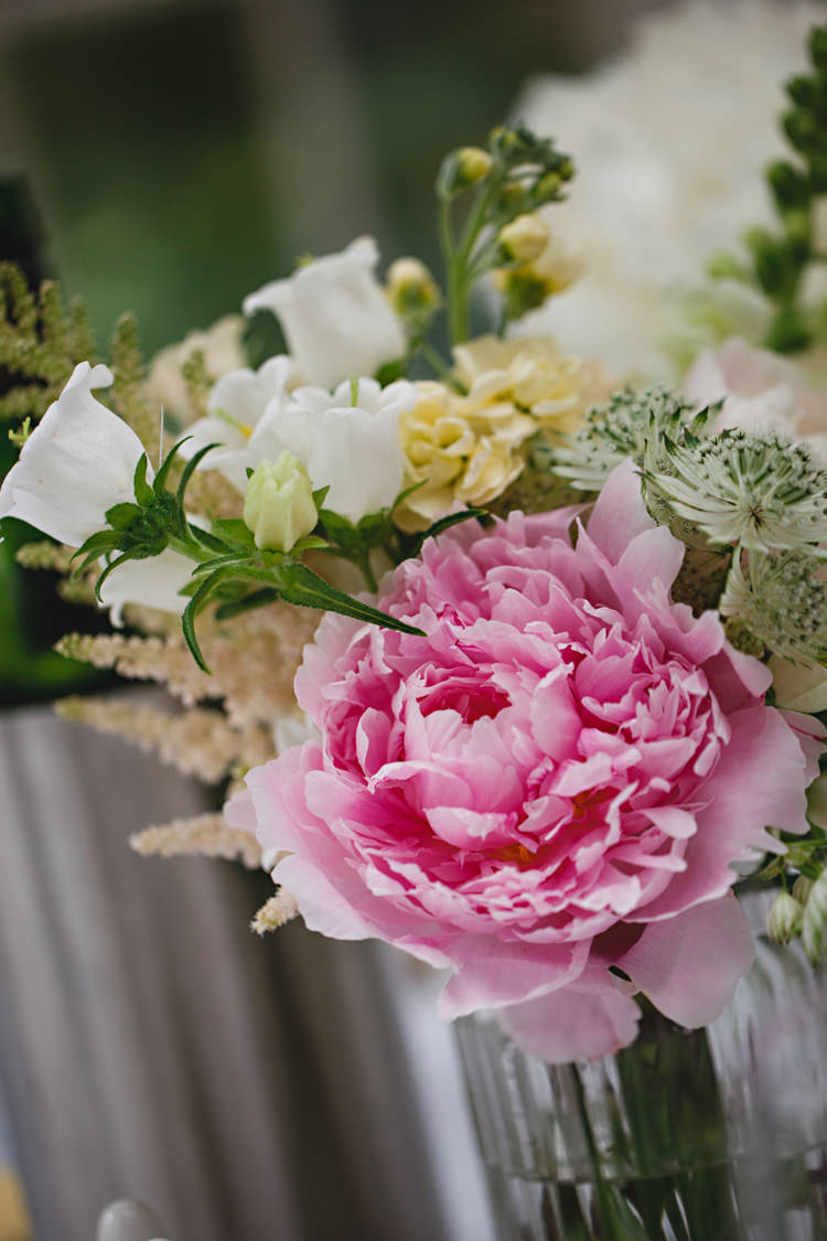 Peony Flowers Vase Decor Details Peonies & Bikes Fun Country House Wedding http://hbaphotography.com/