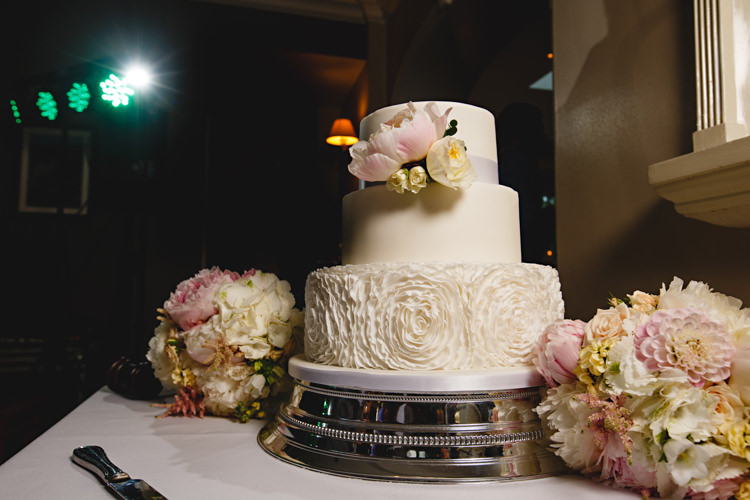 Floral Cake Ruffle White Icing Peonies & Bikes Fun Country House Wedding http://hbaphotography.com/