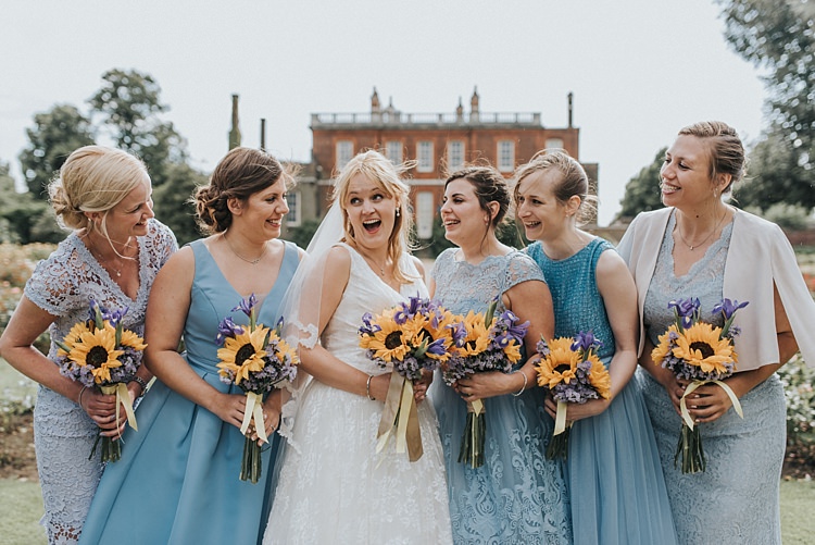 Mismatched Blue Bridesmaid Dresses City Farm Yellow Blue Wedding http://www.baiandelle.com/