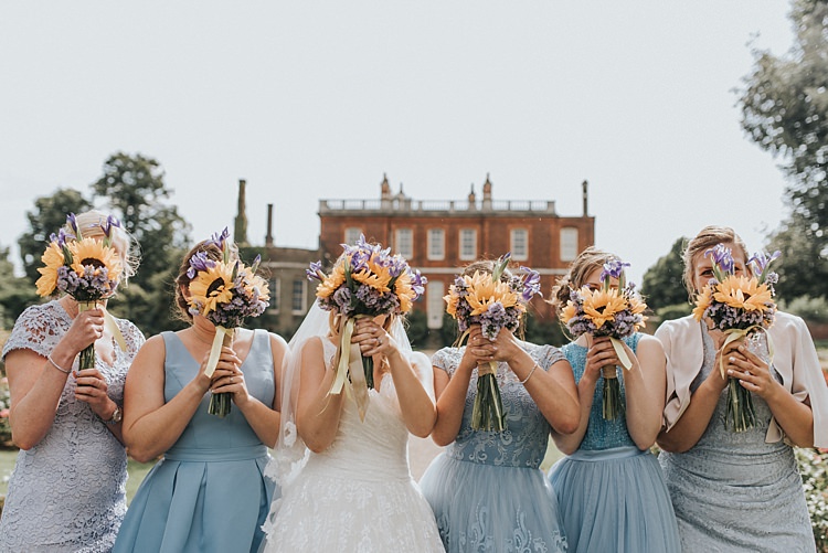 Sunflower Bouquets Bride Bridesmaid City Farm Yellow Blue Wedding http://www.baiandelle.com/