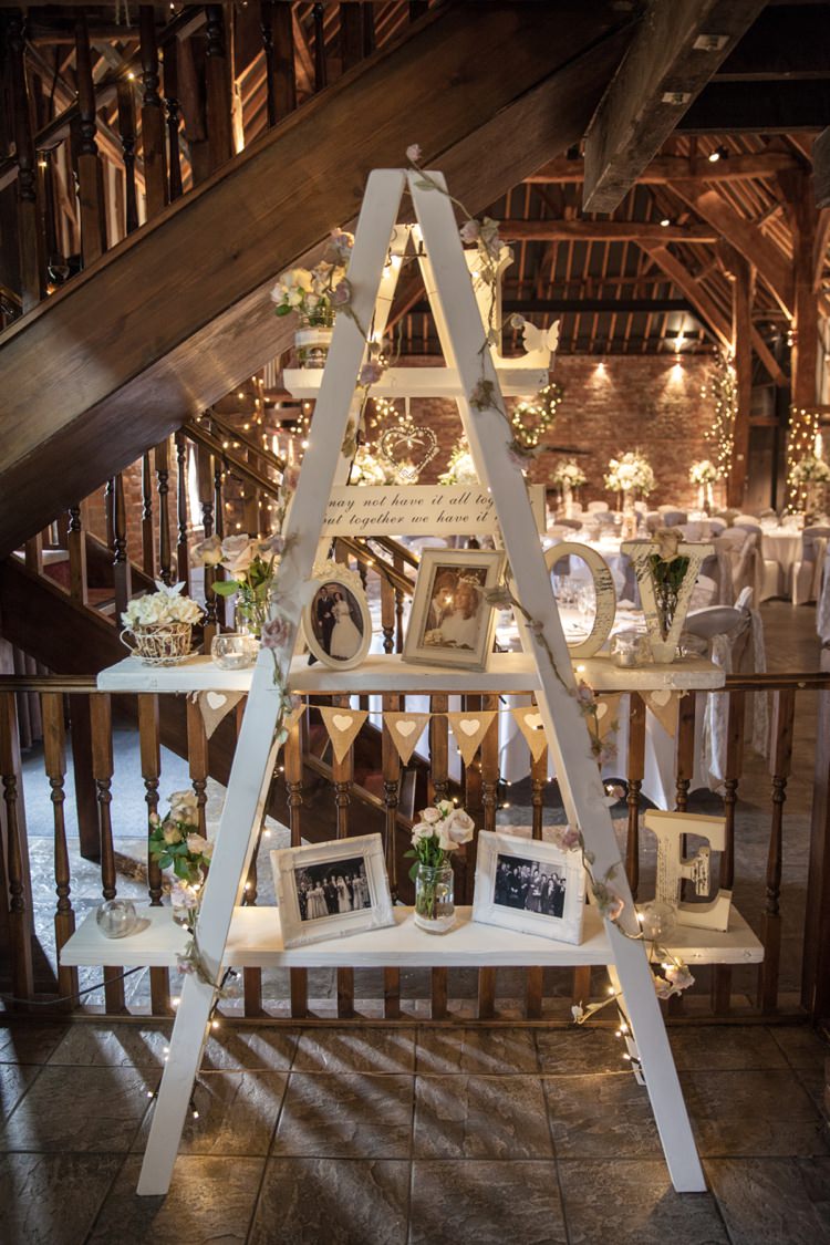 Ladder Decor Photos Fairy Lights Cosy Winter Barn Wedding http://kerryannduffy.com/