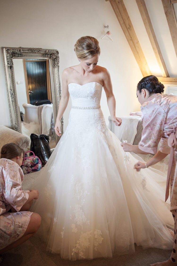 Strapless Lace Tulle Gown Dress Bride Bridal Enzoani Dabra Cosy Winter Barn Wedding http://kerryannduffy.com/