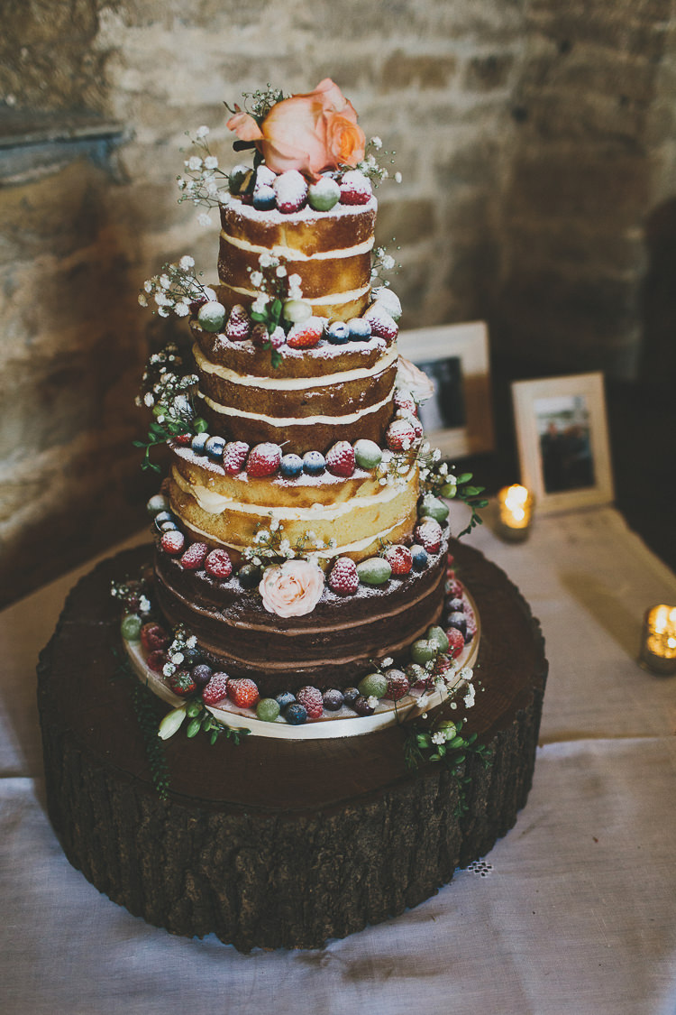 Naked Cake Log Victoria Sponge Flowers Cream Berries Rustic Coral Barn Wedding http://jasonwilliamsphotography.com/