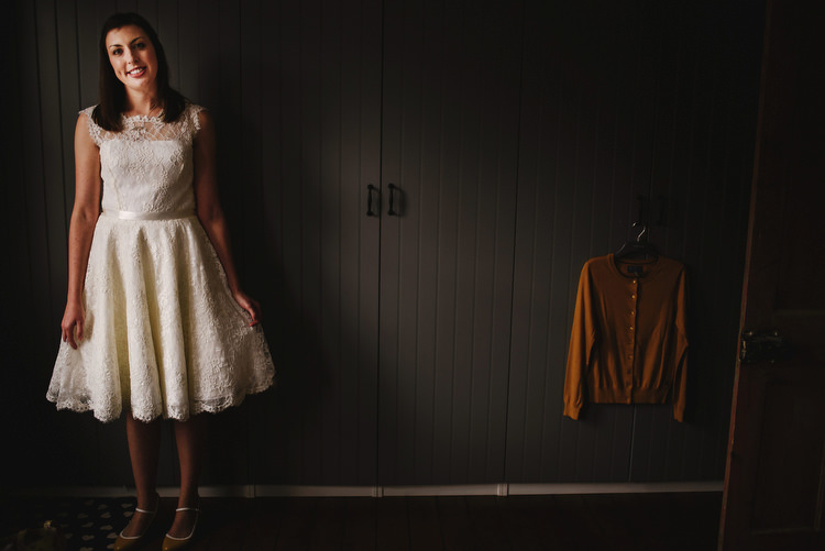 Short Lace Dress Bride Bridal Gown Creative Crafty Village Hall Wedding http://andygaines.com/