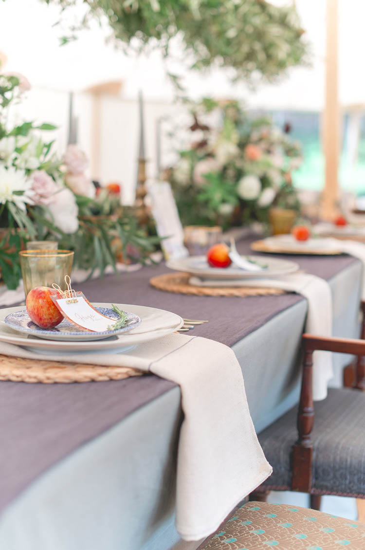 Purple Blue Table Decor Apple Place Setting Beautiful Classic Luxe Wedding Ideas https://divinedayphotography.com/