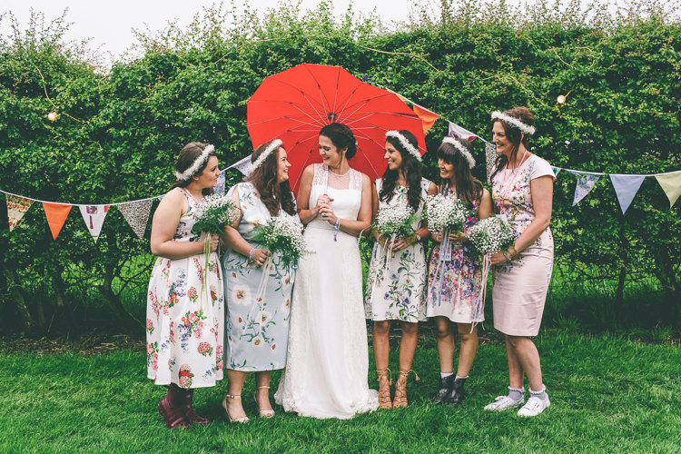 Mismatched Floral Bridesmaid Dresses Home Made Glastonbury Festival Wedding http://www.emmaboileau.co.uk/
