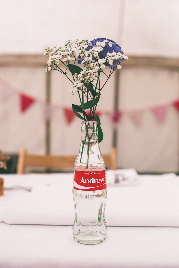 Personalised Coke Coca Cola Bottle Flowers Home Made Glastonbury Festival Wedding http://www.emmaboileau.co.uk/