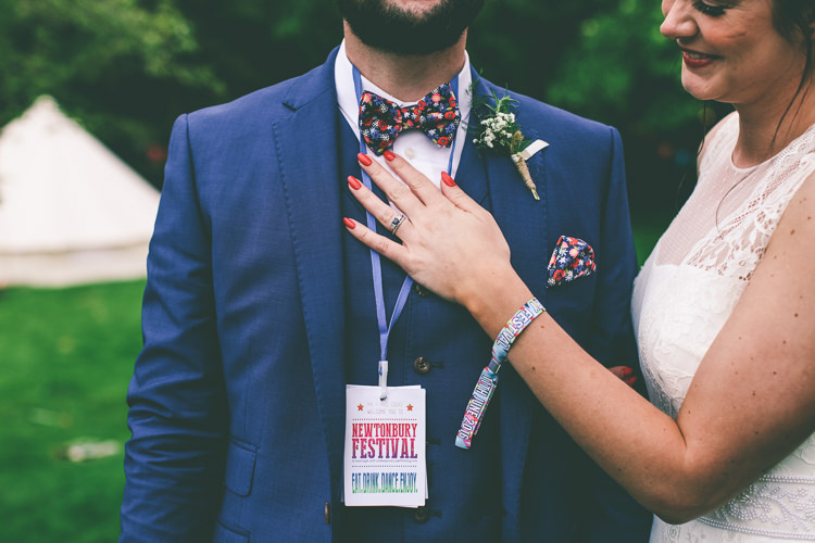 Bow Tie Groom Lanyard Home Made Glastonbury Festival Wedding http://www.emmaboileau.co.uk/