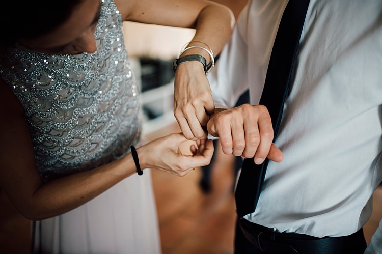 White Shirt Black Tie Cufflinks Outdoor Floral Countryside Wedding Veneto http://serenagenovese.com/