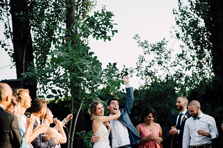Bride Lace Halter-Neck Top Tulle Skirt Groom Grey Suit Silver Tie Guests Celebrations Outdoor Floral Countryside Wedding Veneto http://serenagenovese.com/