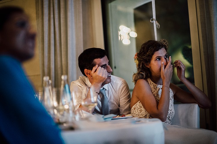 Bride Lace Halter-Neck Top Floral Hairstyle Groom Silver Tie Speeches Reception Outdoor Floral Countryside Wedding Veneto http://serenagenovese.com/
