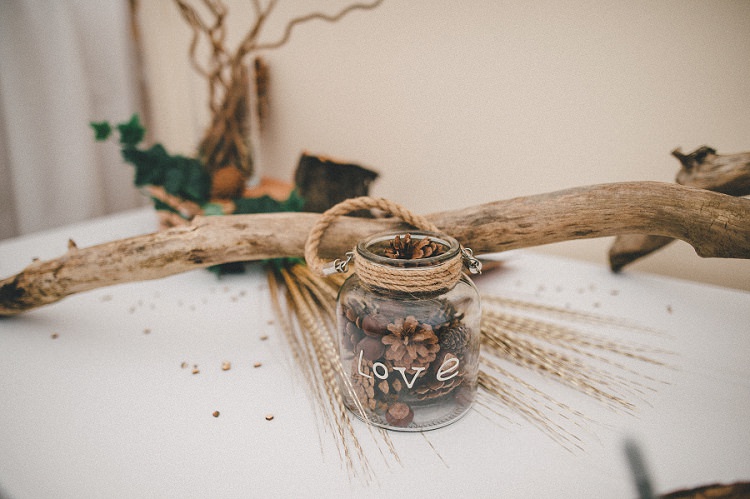 Pine Cone Jar Decor Woodland Inspired Autumn Wedding http://www.kerrydiamondphotography.com/