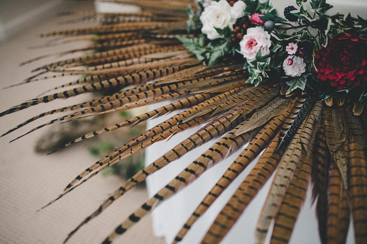 Feathers Decor Woodland Inspired Autumn Wedding http://www.kerrydiamondphotography.com/