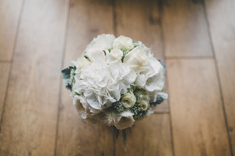 White Hydrangea Rose Bouquet Flowers Bride Bridal Woodland Inspired Autumn Wedding http://www.kerrydiamondphotography.com/