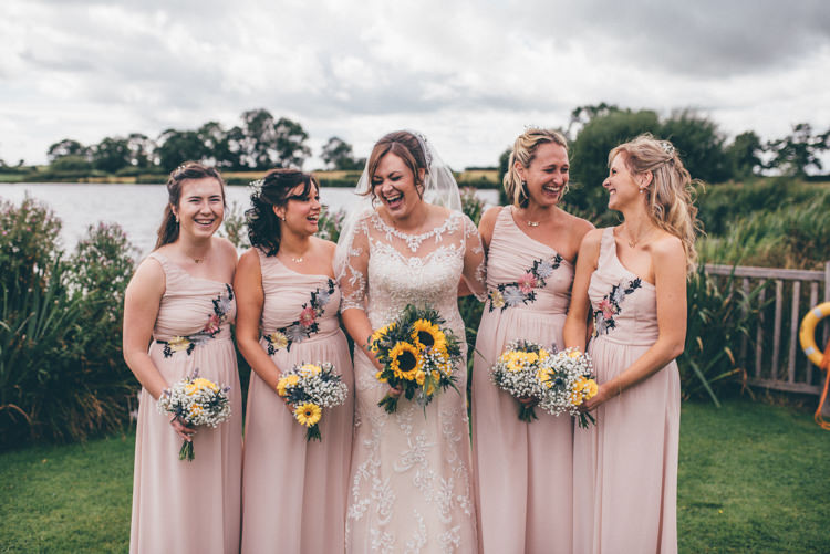 Pink One Shoulder Bridesmaid Dresses Outdoorsy Rustic Sunflowers Wedding http://www.helenjanesmiddy.com/