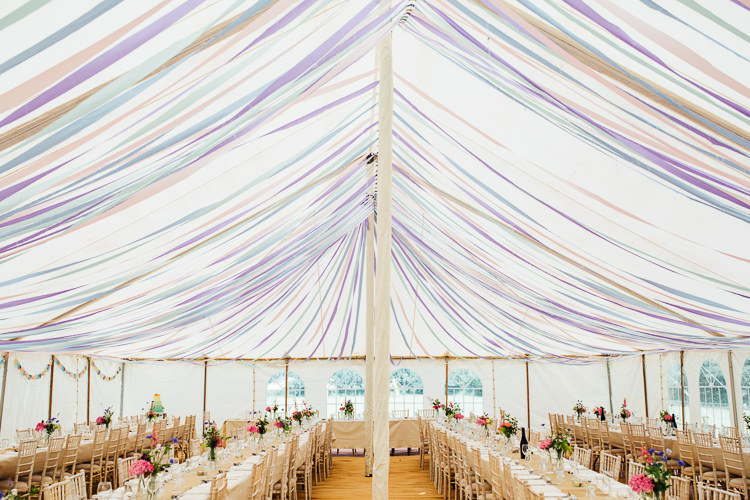 Ribbon Decor Decoration Ceiling Floral Marquee Summer Wedding http://matildadelvesweddingphotography.com/