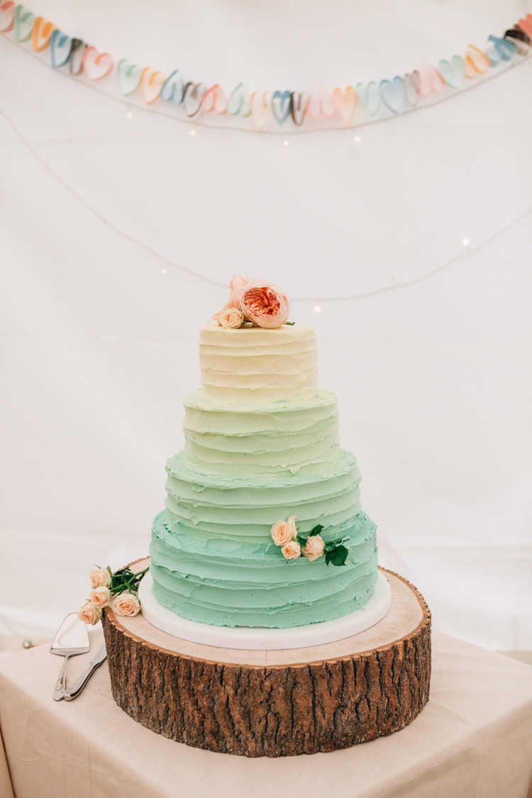 Pastel Ombre Buttercream Cake Mint Log Floral Marquee Summer Wedding http://matildadelvesweddingphotography.com/