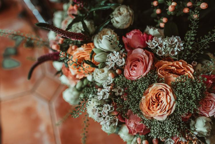 Bouquet Flowers Bride Bridal Peach Rose Cream Beautiful Stylish Country Marquee Wedding http://jesssoperphotography.com/