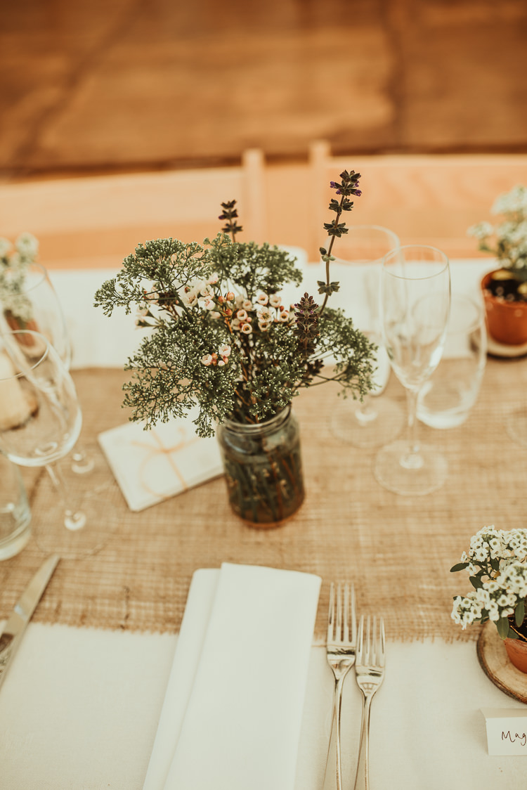 Wax Flower Jars Decor Table Beautiful Stylish Country Marquee Wedding http://jesssoperphotography.com/