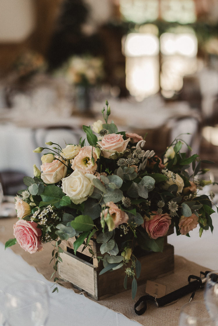 Flowers Crate Box Table Centrepiece Decor Peach Roses Whimsical Floral Blush Grey Wedding https://www.scuffinsphotography.com/