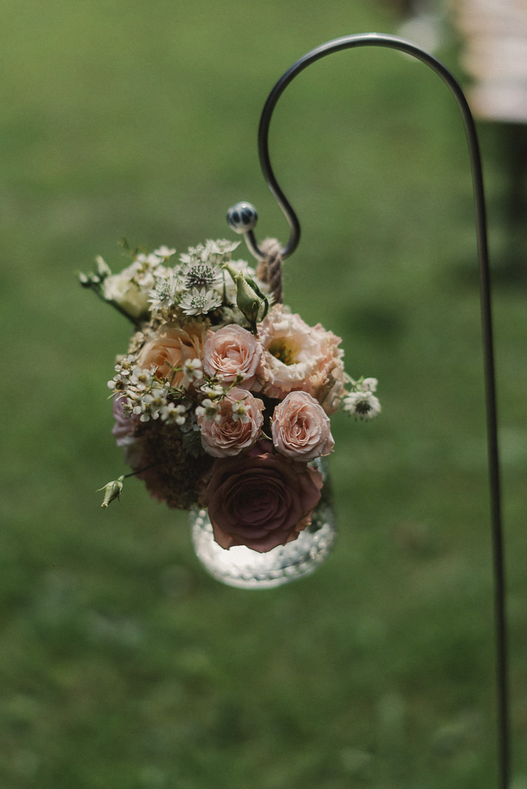Hook Flowers Aisle Jar Roses Peach Whimsical Floral Blush Grey Wedding https://www.scuffinsphotography.com/